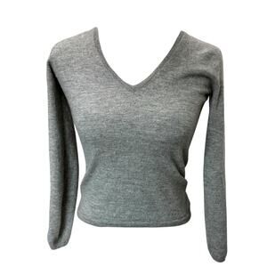 Brunello Cucinelli Grey Cashmere V Neck Fitted Sweater